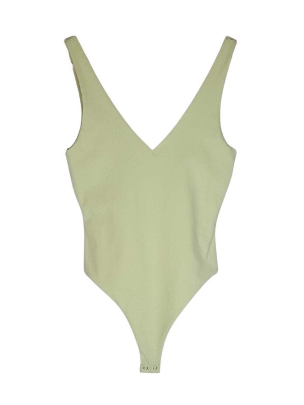 NEW Pastel Lime Green Bodysuit Top Minimalist Casual V-neck Top, Womens S